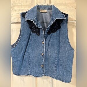 Coldwater Creek Womens BLUE JEAN Denim Vests Med OR LG LACE Vintage